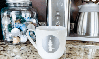 christmas coffee cup with coffee maker