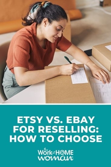 Are you interested in reselling stuff online, but you're not sure which platform to choose? Here are six things to consider when you're deciding between Etsy vs. eBay for reselling items online. #eBay #etsy #reseller via @theworkathomewoman