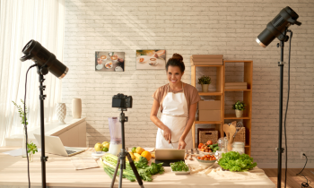 Pretty Vietnamese food blogger cooking in her home studio